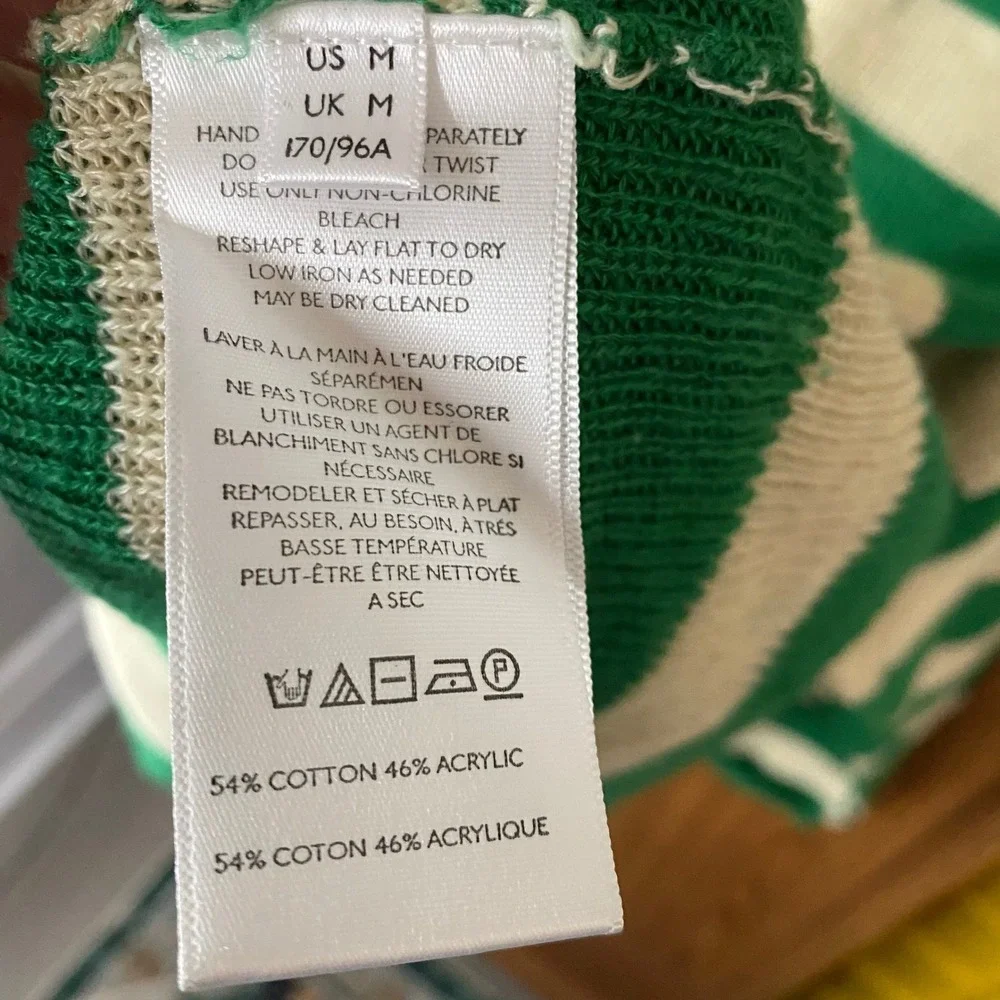 Free People FreeEst Sweater Women Medium Green White Striped Oversized Mock Neck